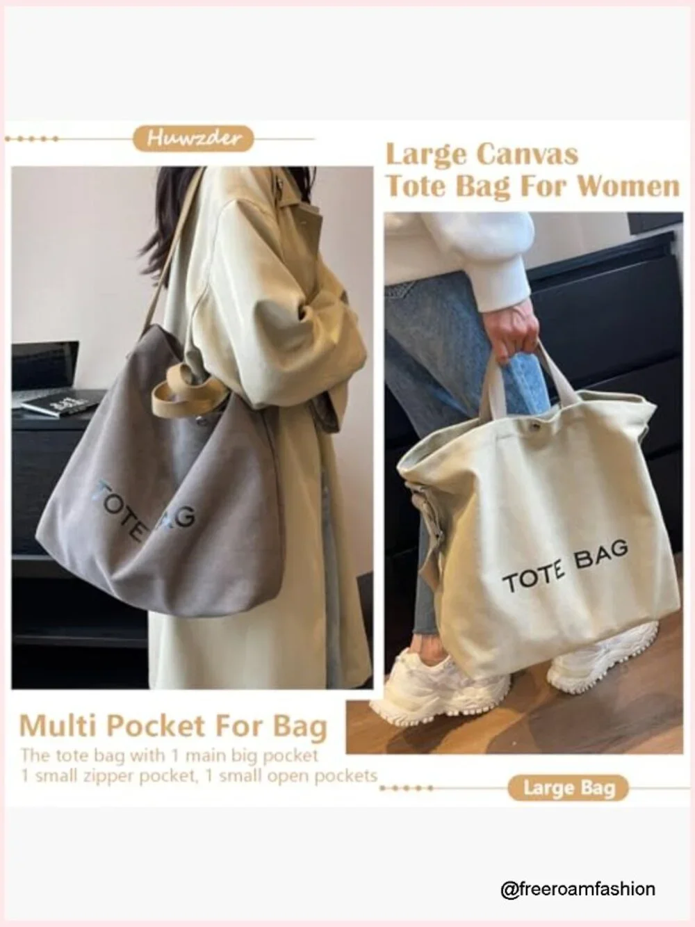Large Canvas Tote Bag Shoulder Crossbody 17.7x13.7 Travel Handbag